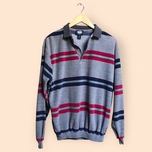 Vintage 80s/90s Knights Bridge For Men Striped Collared Sweatshirt USA MENS L